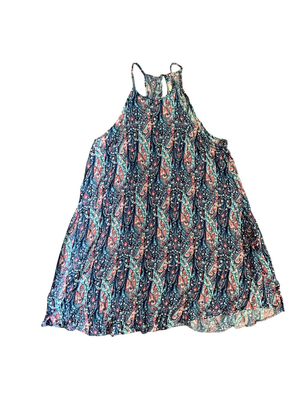 American Eagle Boho Paisley Shift Dress Pink Blue Sleeveless High Neck Small